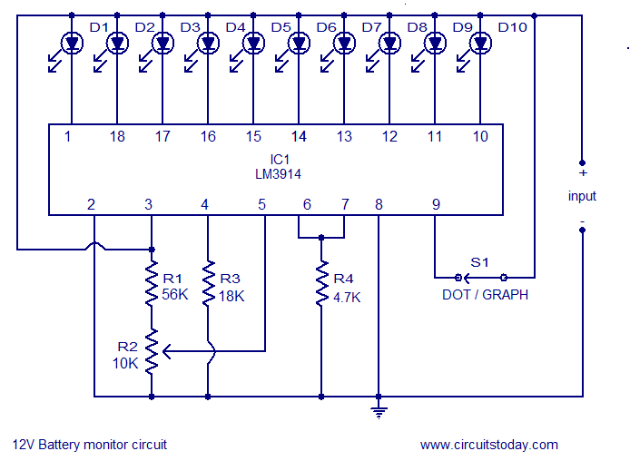 12V battery level indicating circuit