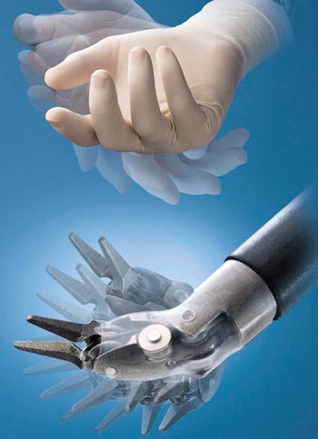 Intuitive Surgical's laparoscopic robotic system mimics the flexibility of the human hand and wrist.