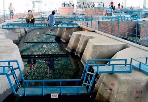 The staff carried out the vertical measurement of sediment in the section of the Xiaolangdi reservoir area of â€‹â€‹the Yellow River model.