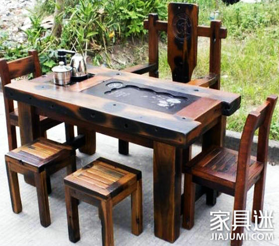 Old boat wooden tea table and chair combination