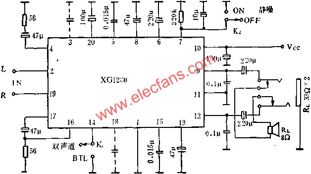 XG1260 audio power amplifier circuit application principle 