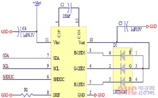 Typical RGB LED driver chip application with I2C control interface