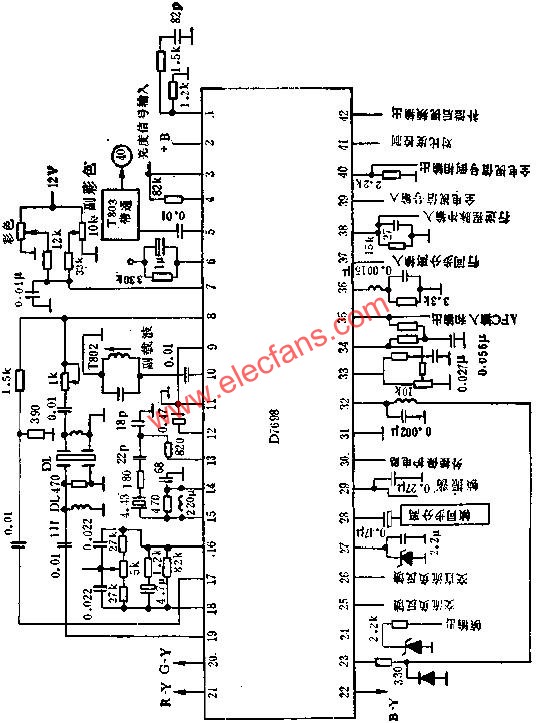 Application circuit diagram of D7698 scanning and color decoding circuit 