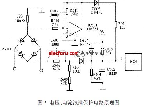 Voltage and current surge protection circuit schematic