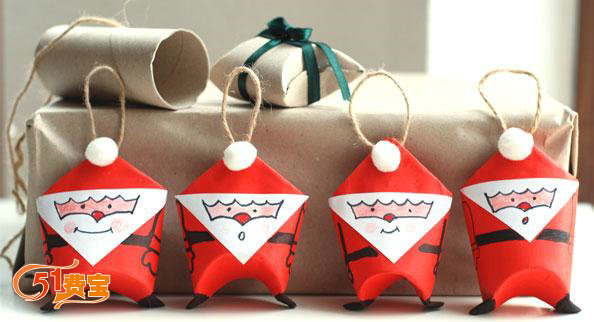 DIY Christmas ornaments, how to use paper core tube to make Q version of Santa