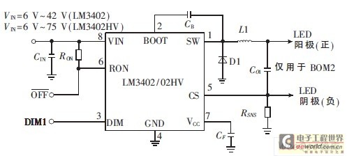 Typical application circuit for the LM3402