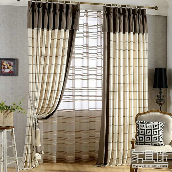 Brown and beige plaid curtains