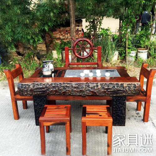 Boat wood tea table and chair combination