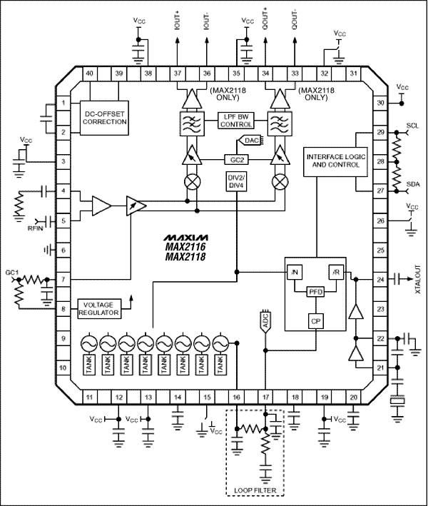 Figure 1. Typical Application Circuit for the MAX2116/MAX2118