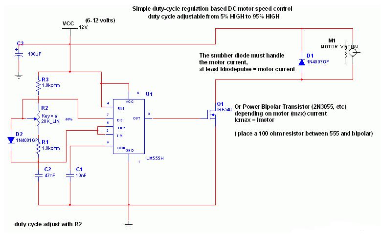 Simple pulse control (PWM) DC motor speed control circuit scheme