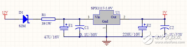 AMS1117 voltage regulator circuit diagram (1.2v, 1.8v, 3.3v, 5v)