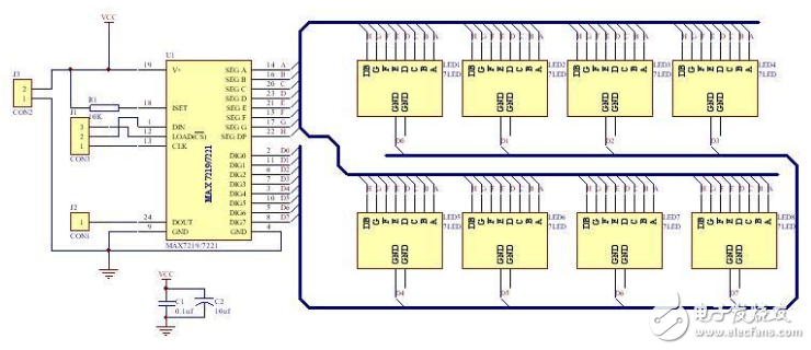 Max7219 drives 4 digital tube connection diagram