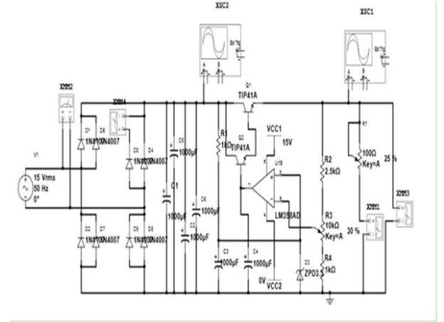 Detailed design of linear adjustable DC regulated power supply