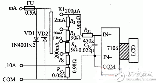 Digital multimeter circuit diagram Daquan (analog-to-digital conversion circuit / display driver circuit)