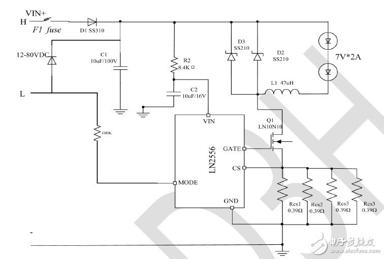 Two-function LED car light constant current drive scheme LN2556SRA 56AA technology principle