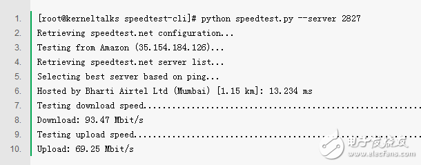 Linux terminal test speed method