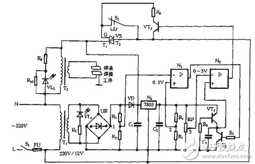 Spot welding machine control board circuit diagram Daquan (bidirectional thyristor / transformer /)