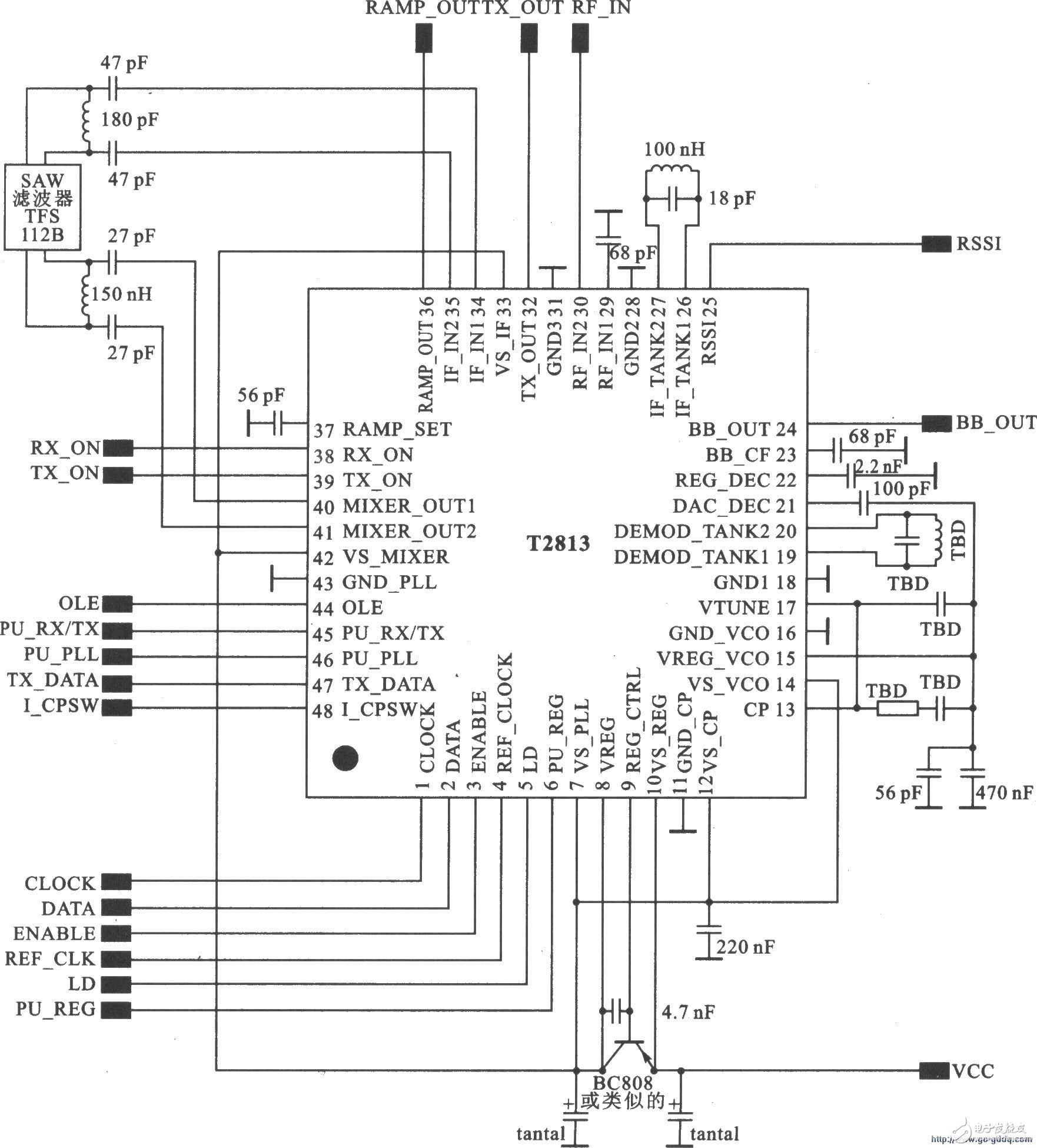 Transceiver T2813 used in 2.45 GHz ISM band