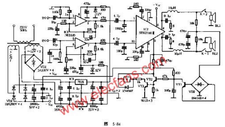 25W hybrid Hi-Fi amplifier with tone control function (four HI-FI power amplifier circuits)