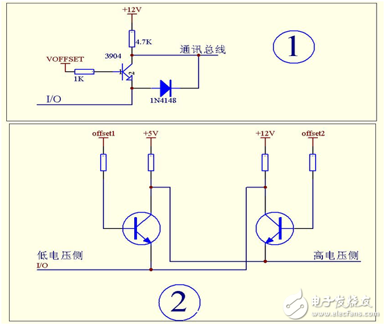 The two circuits can achieve bidirectional voltage conversion of 5V and 12V levels