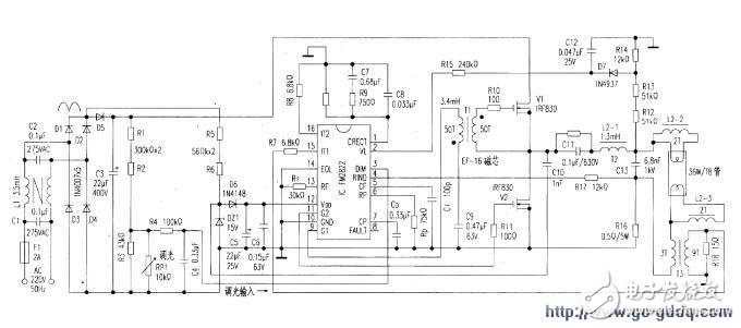 FM2822 adopts 16-pin DIP package, dimming adopts phase detection scheme