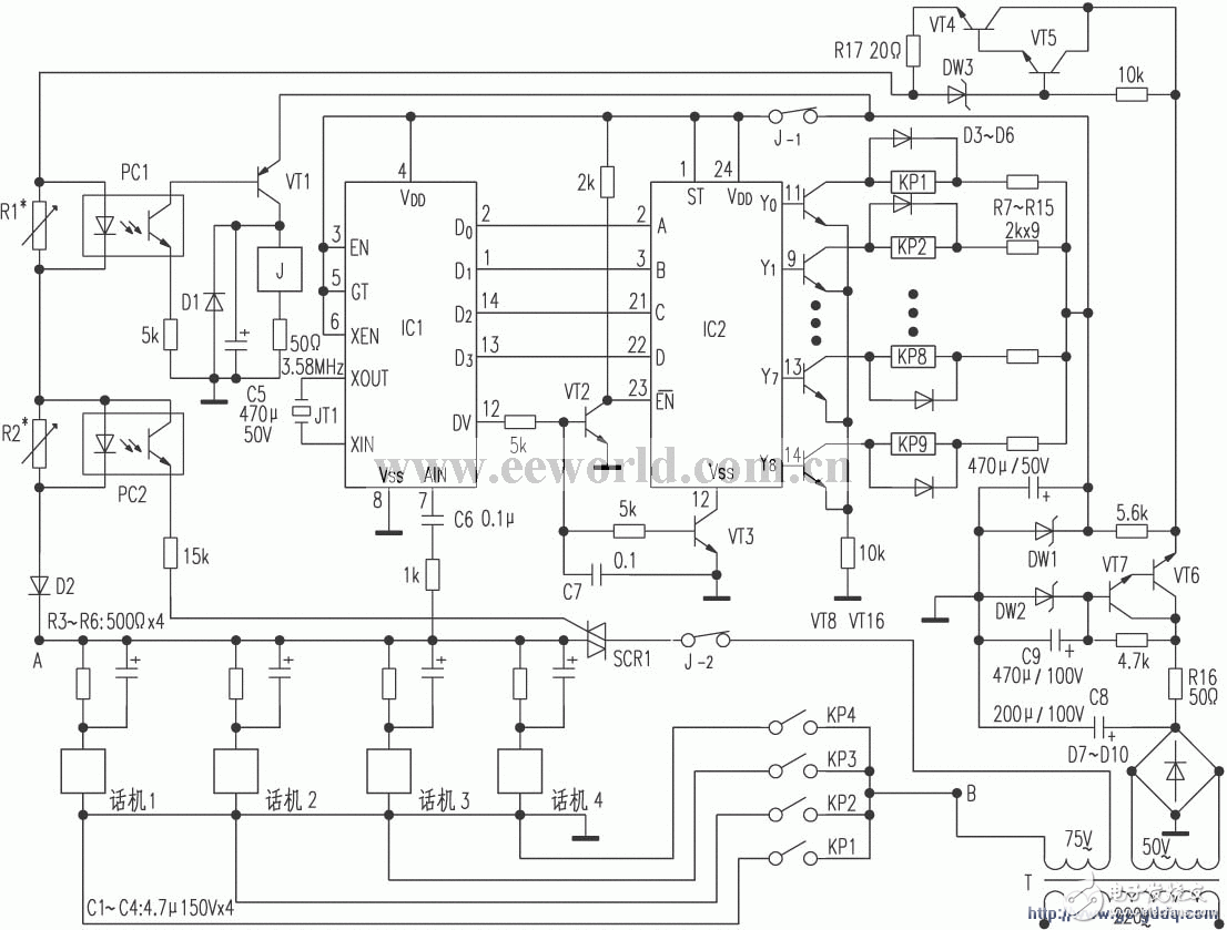 Circuit principle of telephone exchange in simple unit