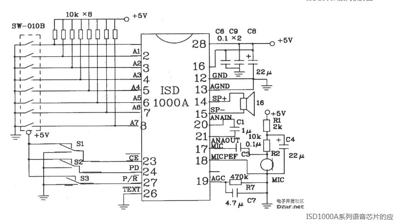 Language recording and playback circuit ISD1000A series