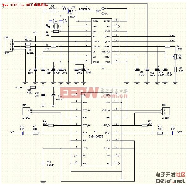 USB speakers, general version and HI-FI level circuit schematic introduction