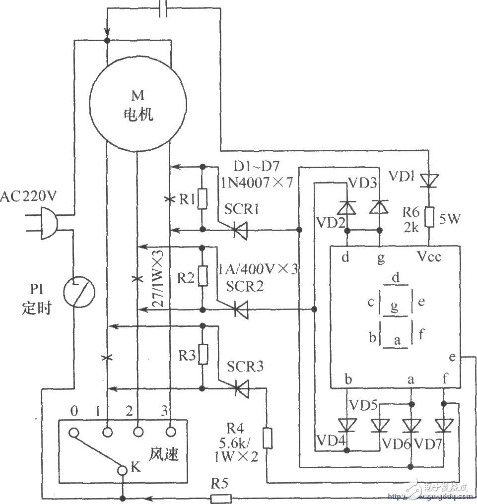 LED digital display circuit for clear display of electric fan speed gear