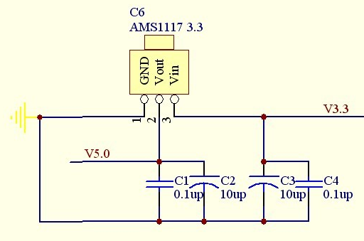 How does ams1117 realize 5V to 3V?