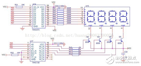 Analysis of 74hc573's role in application circuit 74hc573 drives digital tube dynamic scanning