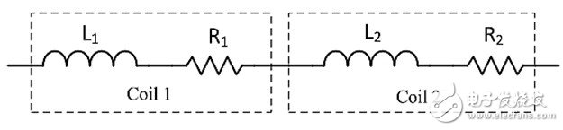 Figure 2: Circuit model of two Helmholtz coils connected in series.