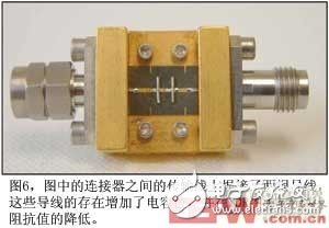 The two wires are soldered on the transmission line between the connectors in Figure 6. The presence of these wires increases the capacitance value and is shown in the TDR diagram as a reduction in impedance.