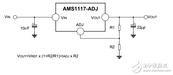 AMS1117 voltage regulator circuit diagram (1.2v, 1.8v, 3.3v, 5v)