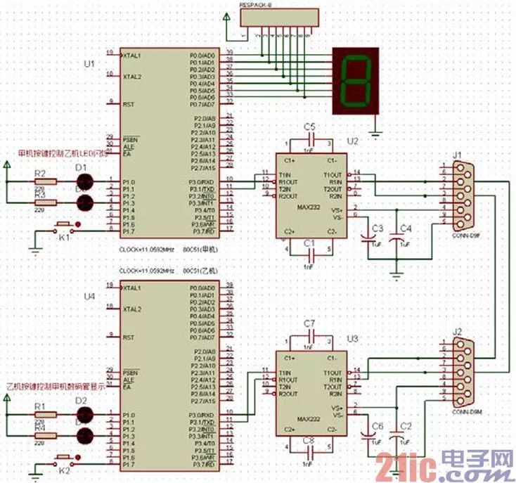 A machine controls the digital transmission sent by the machine to the digital tube through the serial port.