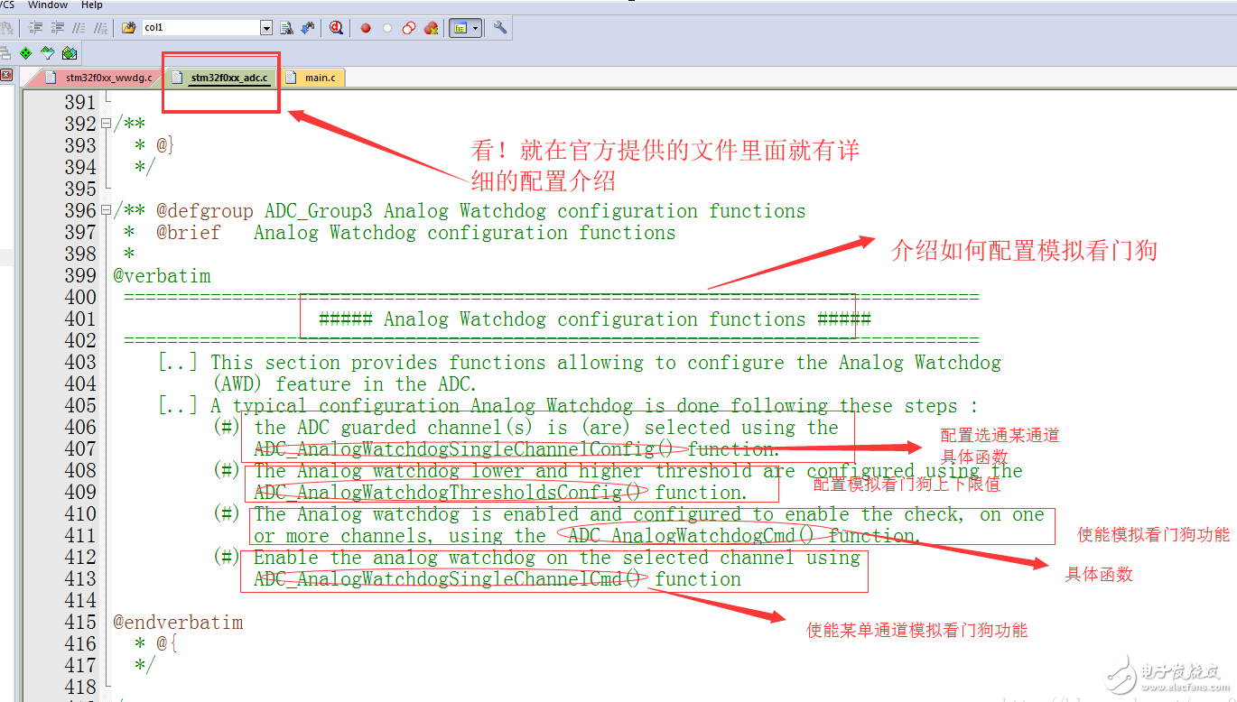 STM32f030c8t6 microcontroller ADC analog watchdog use