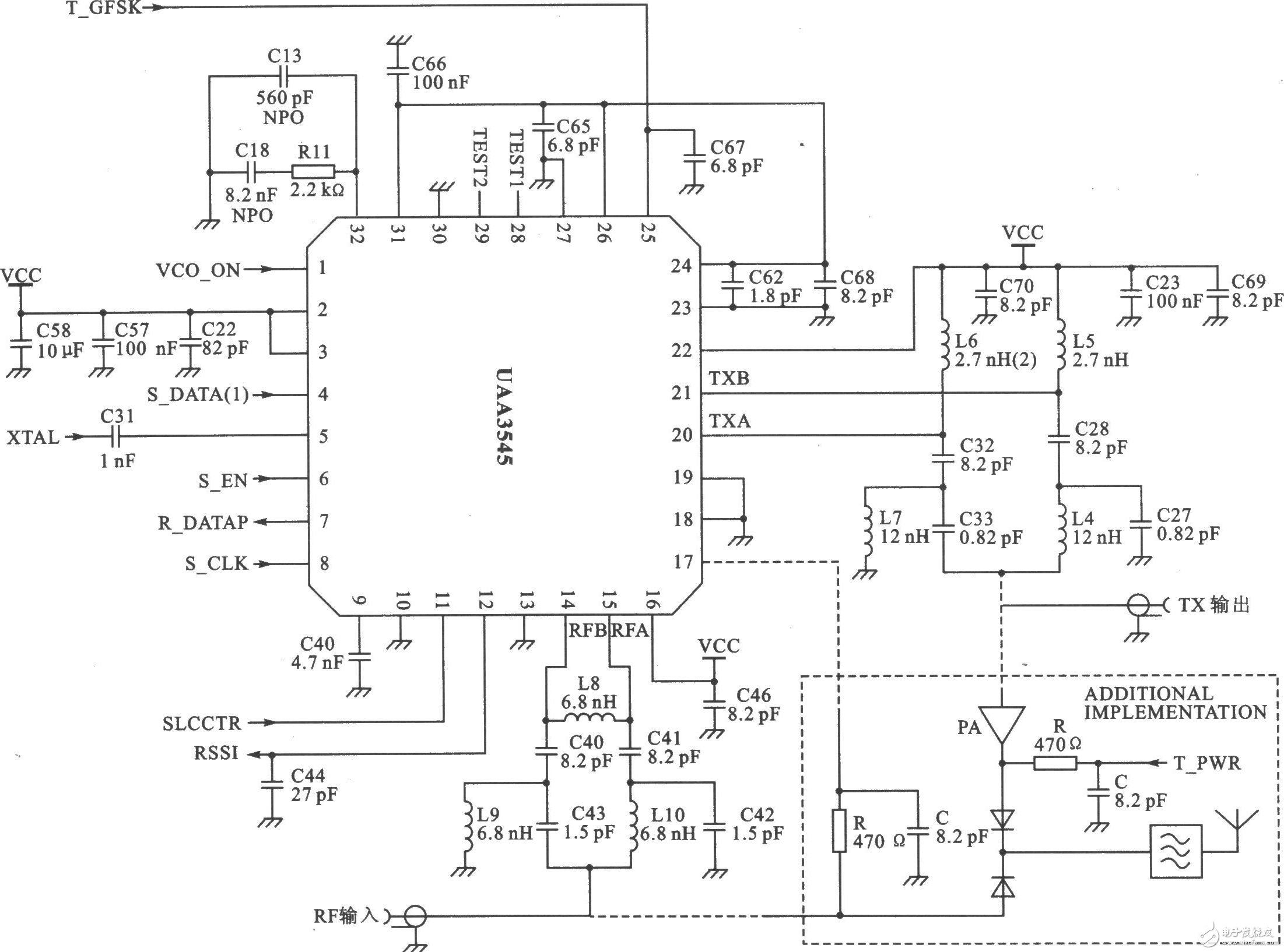 Application circuit of UAA3545 transceiver