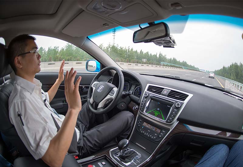 The first real driverless car was completely out of the driver's control when it was driving on the street.