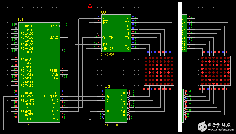 An 8x8 dot matrix display technology driven by 74hc138 and 74hc595