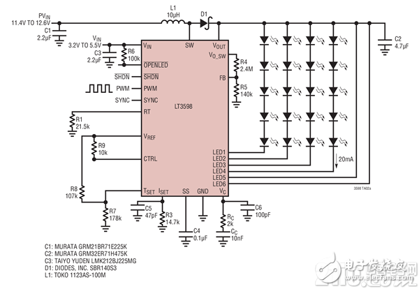 Five LED circuit designs