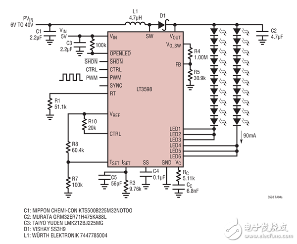 Five LED circuit designs