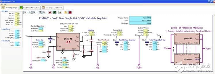 "Figure 9: The regulator model is critical as part of the system. LTSpice models and simulations can be used in conventional designs such as dual 13A/single-channel 26A (Source: Linear Technology)."