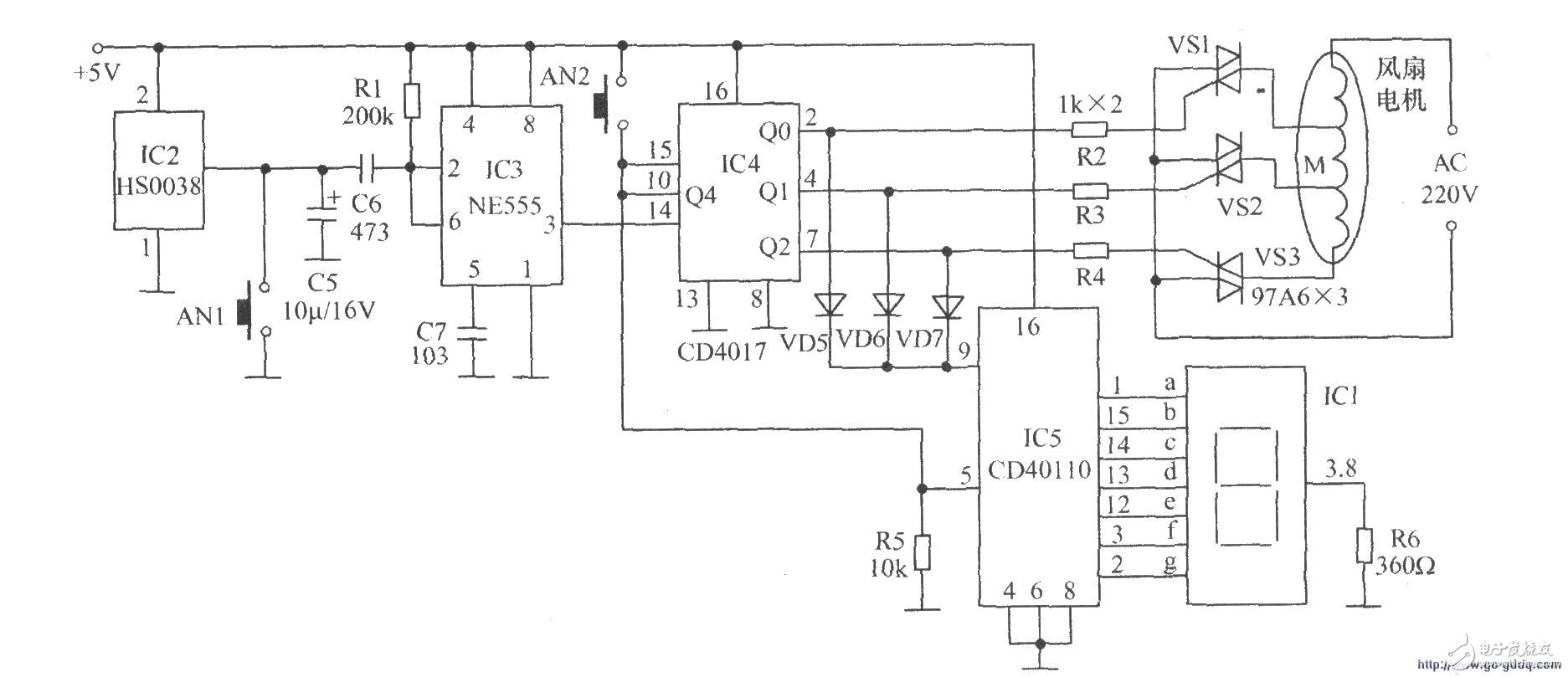 Infrared remote control fan circuit principle