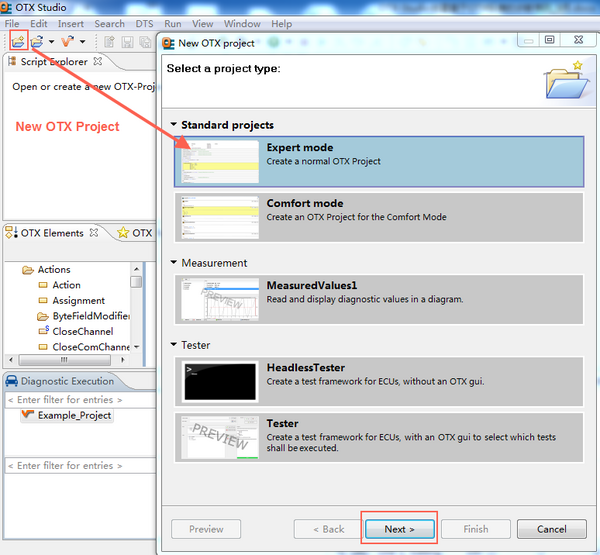 OTX-Studio creates a diagnostic sequence based on the OTX standard