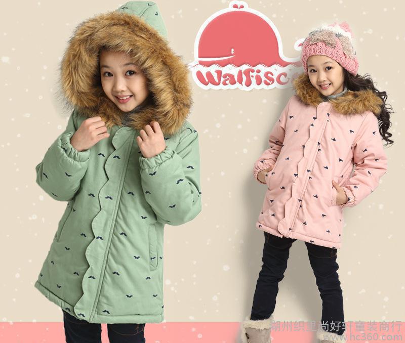 2014 new children's clothing 4-10 years old winter girls' cotton coats fashion fur collar cotton girls' long coats