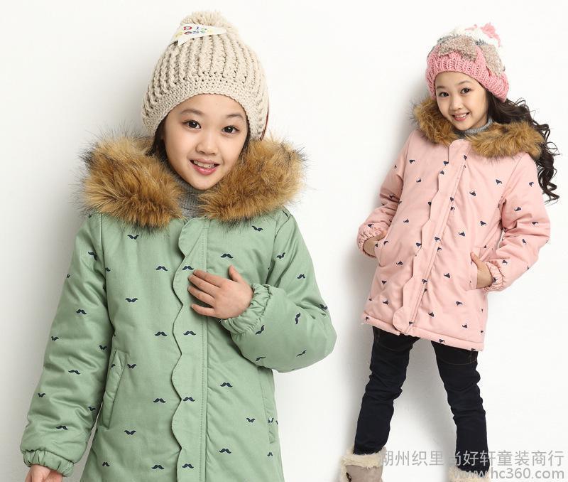 2014 new children's clothing 4-10 years old winter girls' cotton coats fashion fur collar cotton girls' long coats