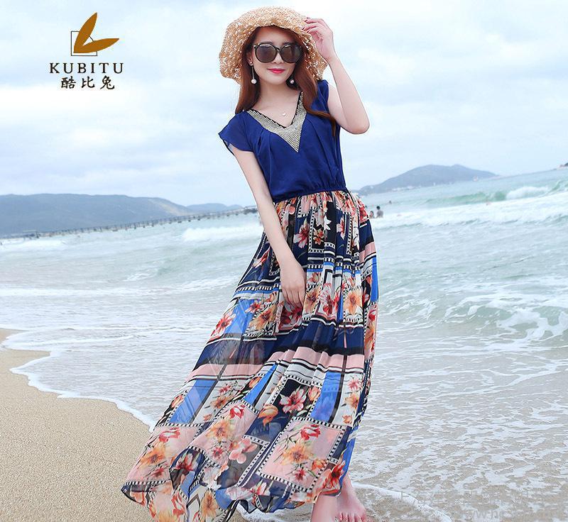 Cool than rabbit 5605 2015 summer new Korean version of the dress V-neck loose dress skirt head waist beach