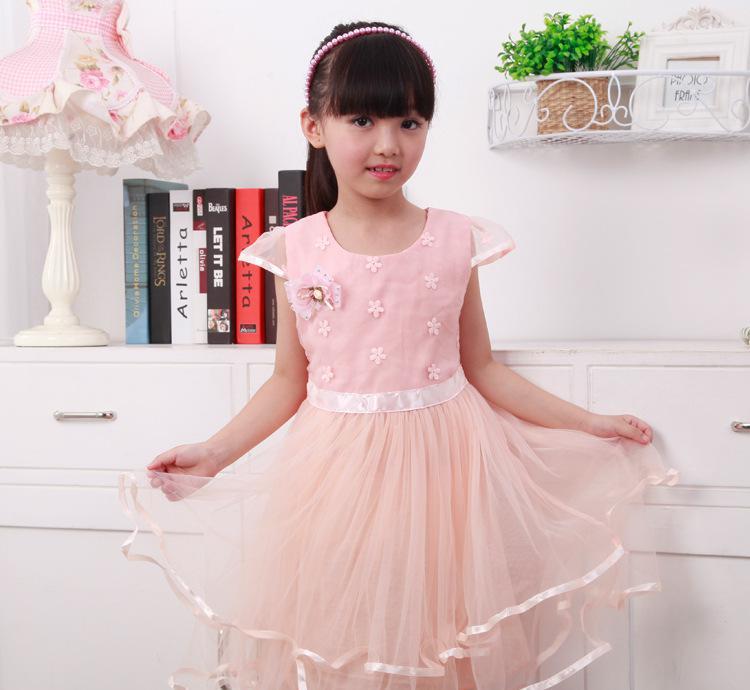 2015 children's clothing summer new Korean version of the big girls short-sleeved chiffon cotton princess dress student skirts factory direct