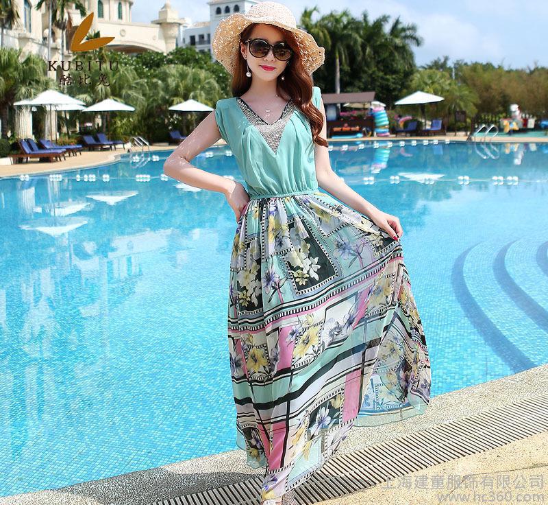 Cool than rabbit 5605 2015 summer new Korean version of the dress V-neck loose dress skirt head waist beach