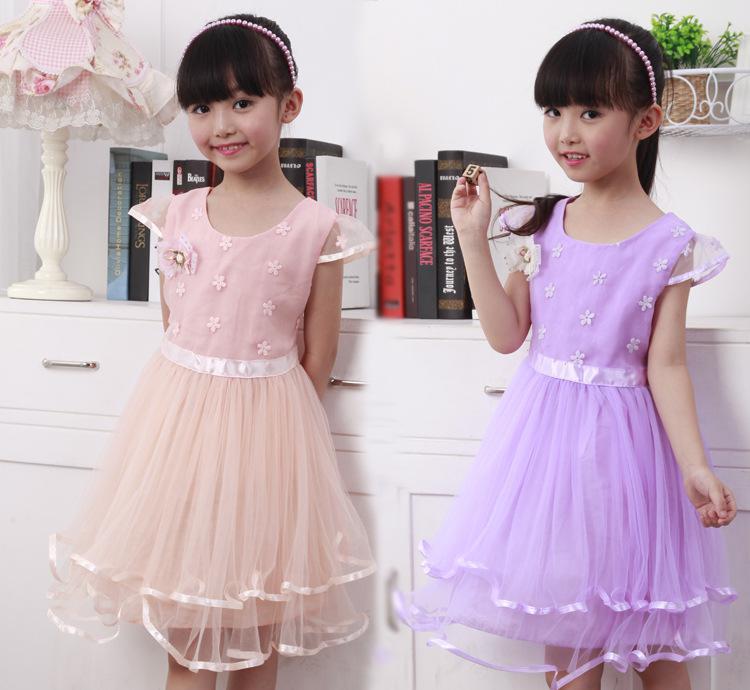 2015 children's clothing summer new Korean version of the big girls short-sleeved chiffon cotton princess dress student skirts factory direct